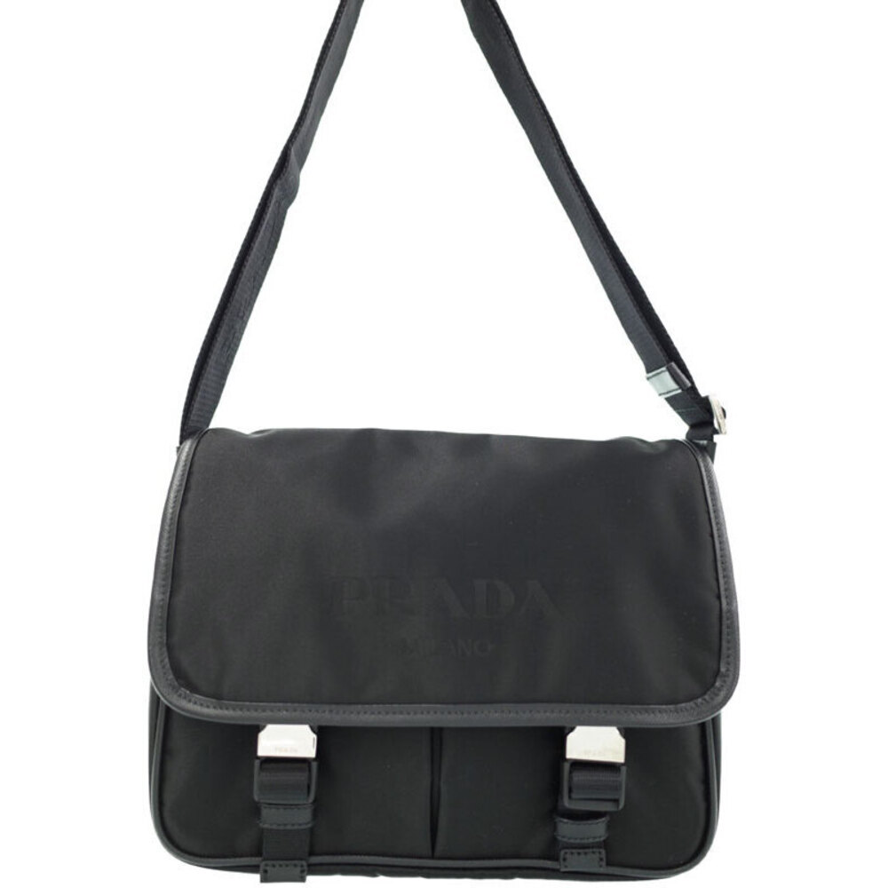Prada Tessuto Black front flap Bag buckle Saffiano Messenger - Picture 2 of 9